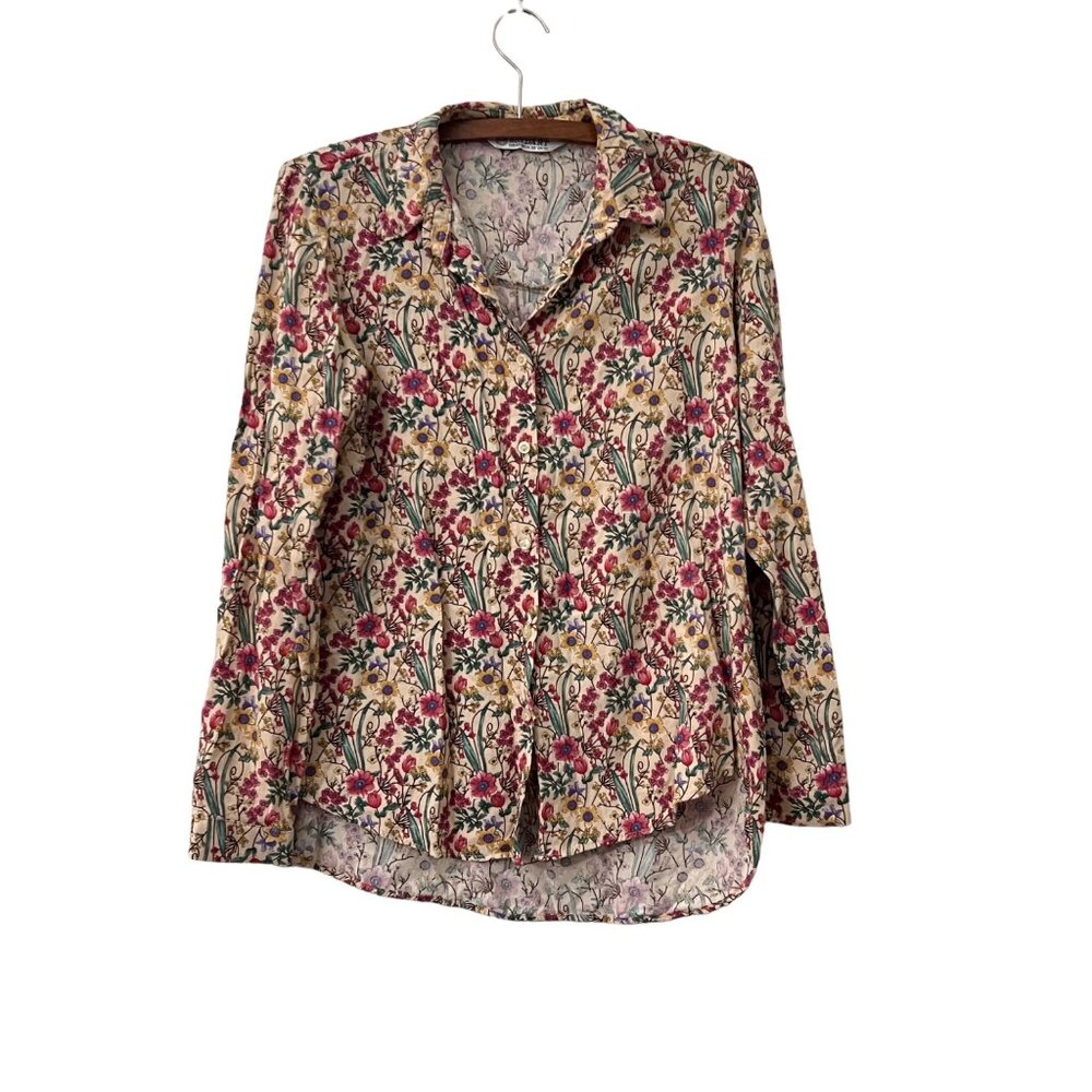 Vintage Big Dart Womens Multicolor Floral Long Sleeve Button Shirt Size Medium